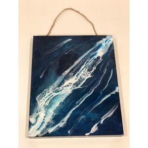 Resin Artwork on Wood Panel Beach Ocean Scene 15 x 12 titled Blue Dreamscape.
